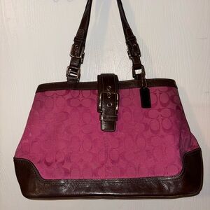 Vintage Coach Hampton Fuchsia pink and Dark Brown Shoulder Bag y2k